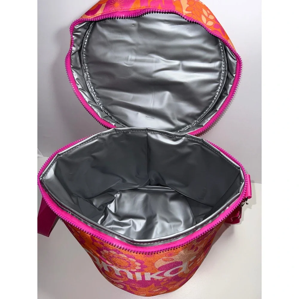 Amika Signature Print Insulated‎ Cooler Bag Pink Orange Floral Thermal Tote NEW
